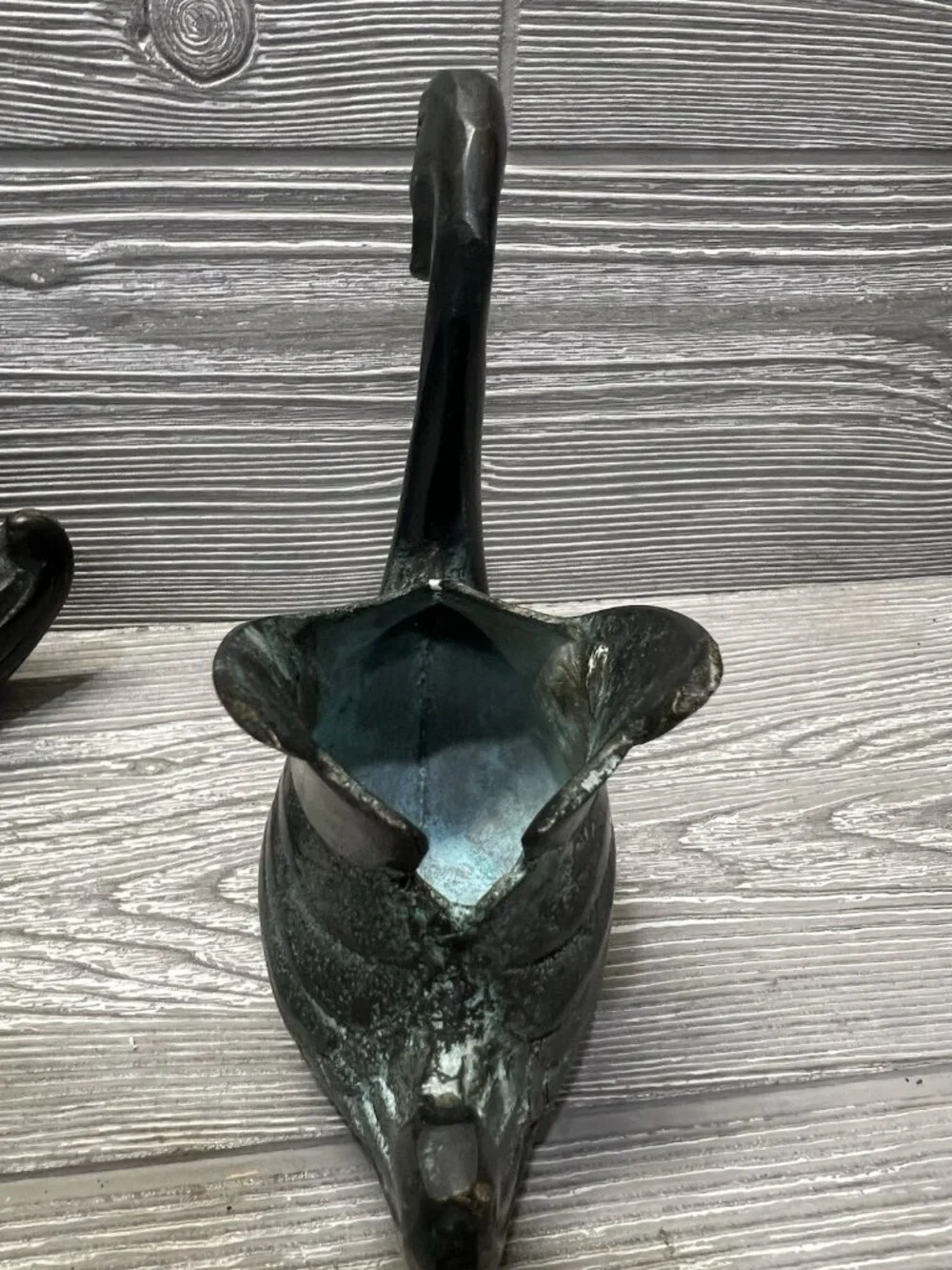 Decorative Swans Figurines Vases Set of 2 Bronze Look MCM Midcentury Decor Heavy